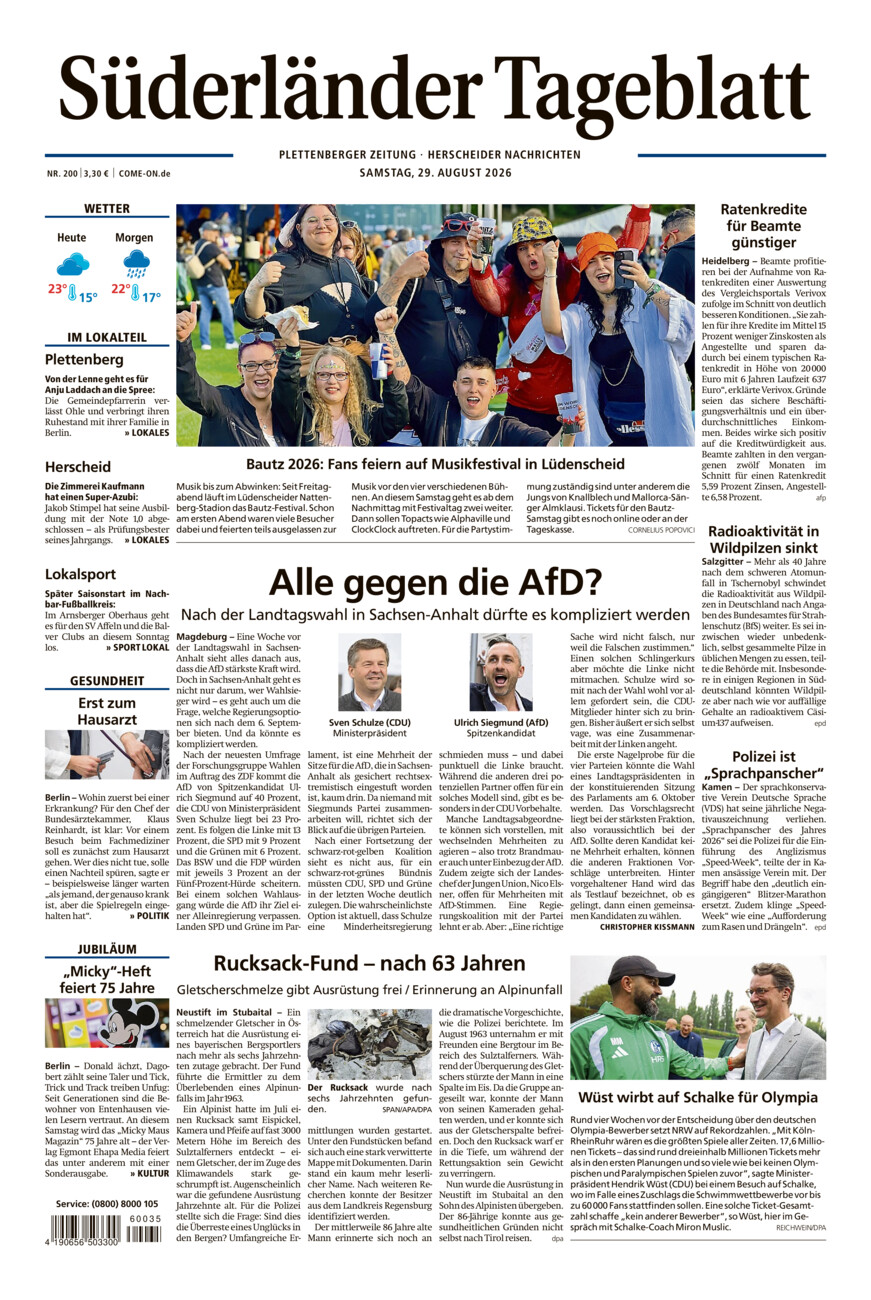 Süderländer Tageblatt vom Samstag, 29.08.2026