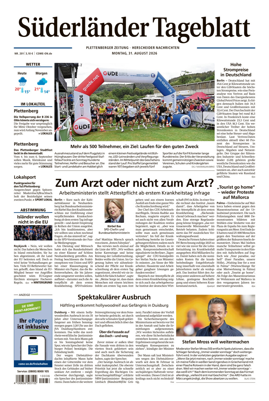 Süderländer Tageblatt vom Montag, 31.08.2026