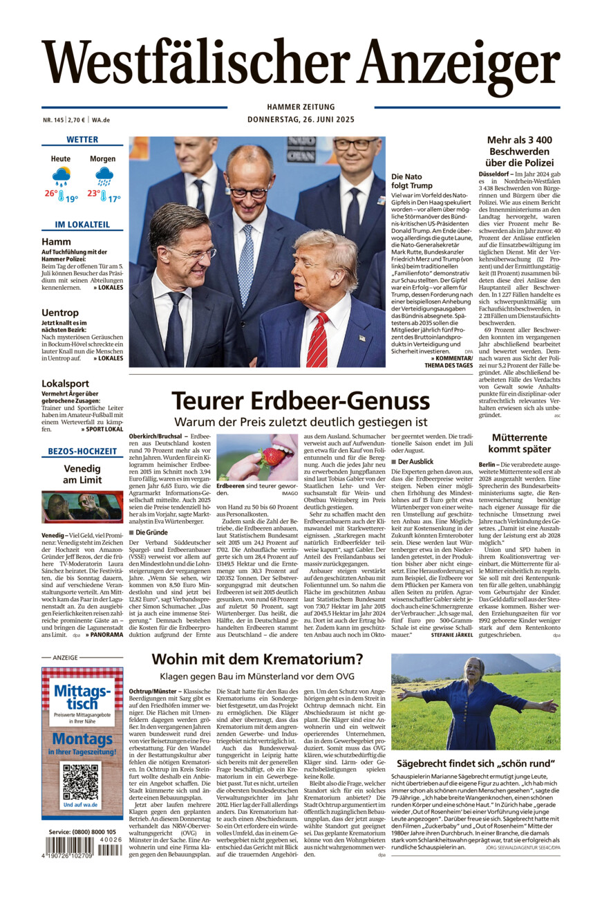 Westfälischer Anzeiger Hamm vom Donnerstag, 26.06.2025