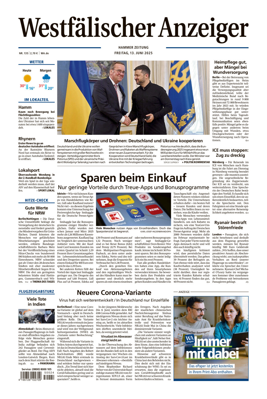 Westfälischer Anzeiger Hamm vom Freitag, 13.06.2025