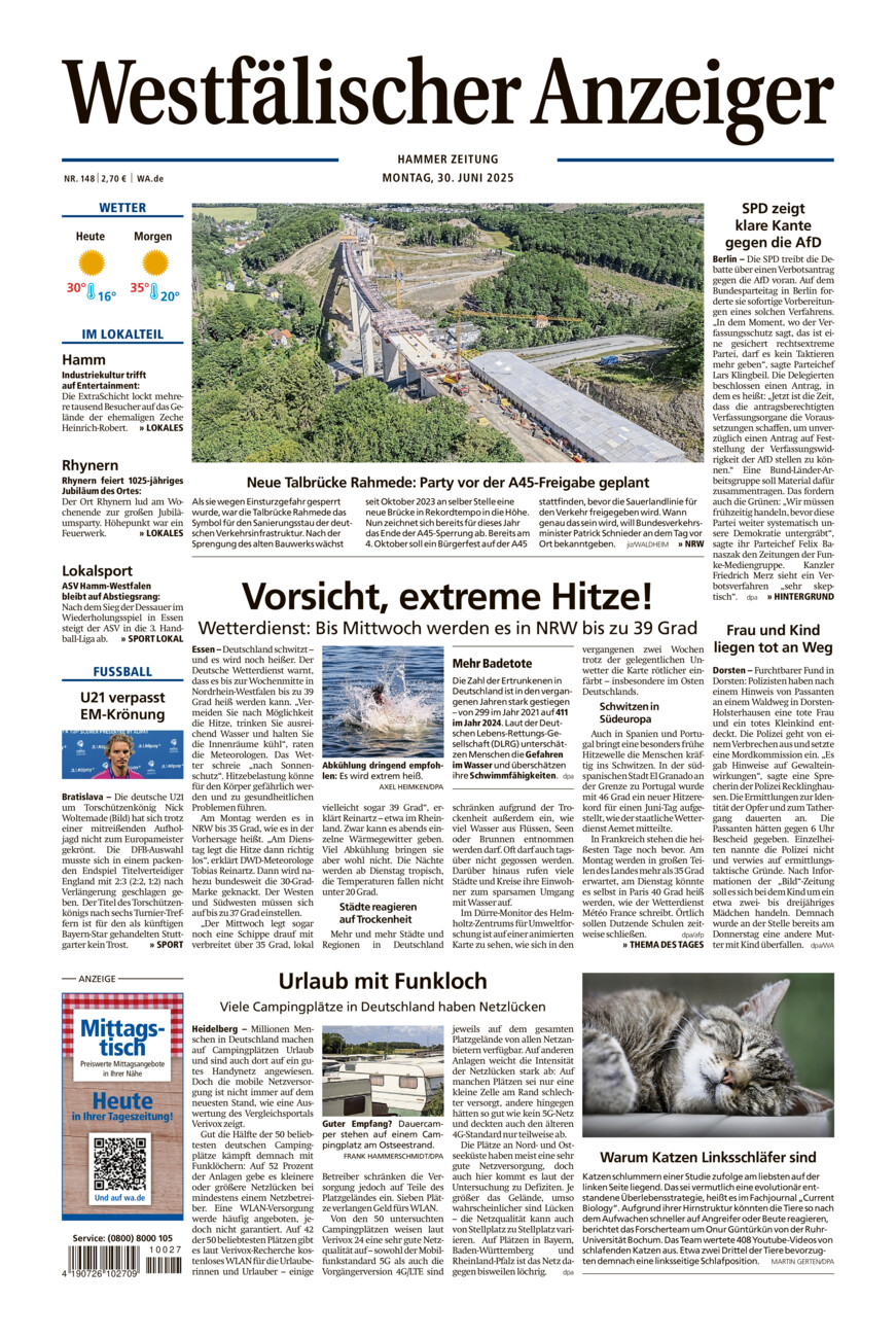 Westfälischer Anzeiger Hamm vom Montag, 30.06.2025