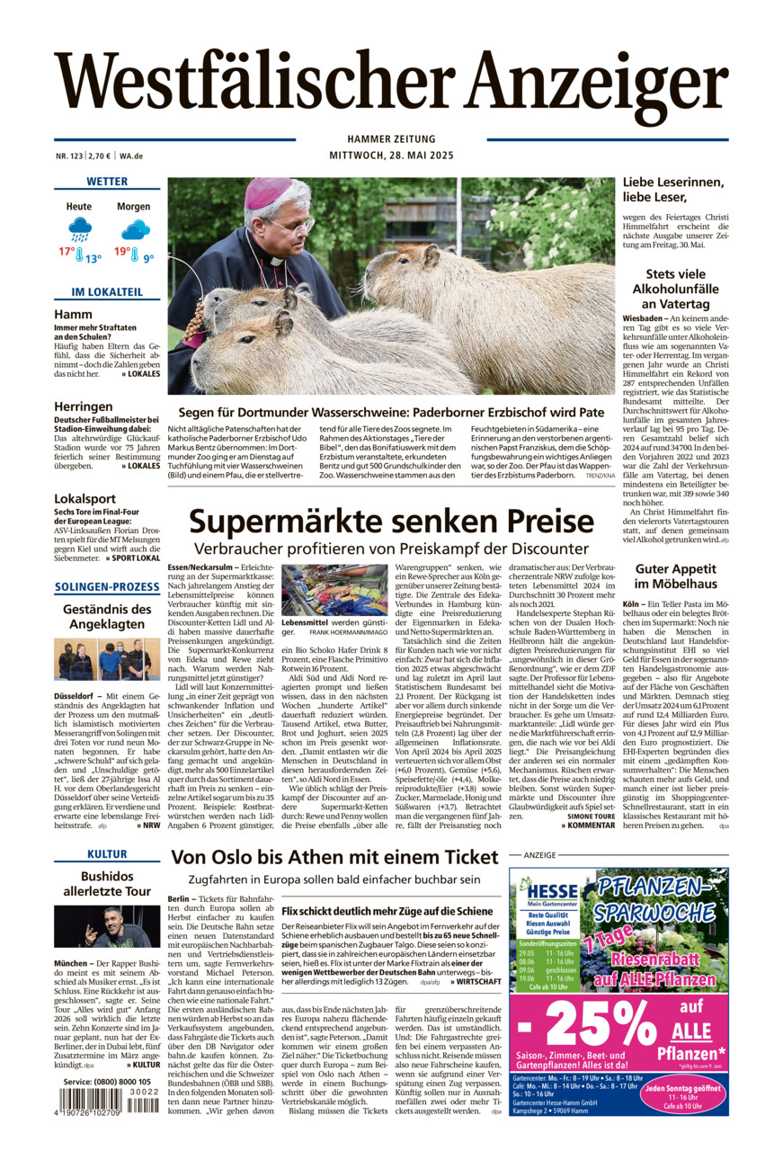 Westfälischer Anzeiger Hamm vom Mittwoch, 28.05.2025