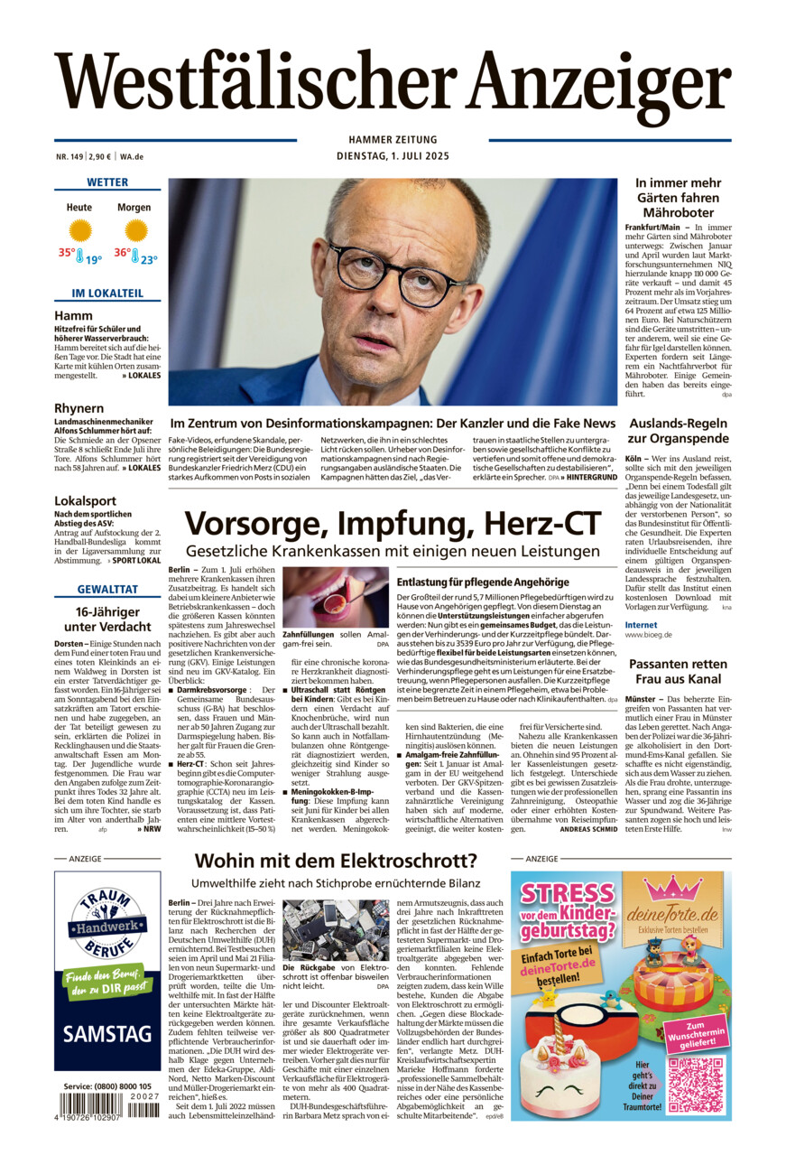 Westfälischer Anzeiger Hamm vom Dienstag, 01.07.2025
