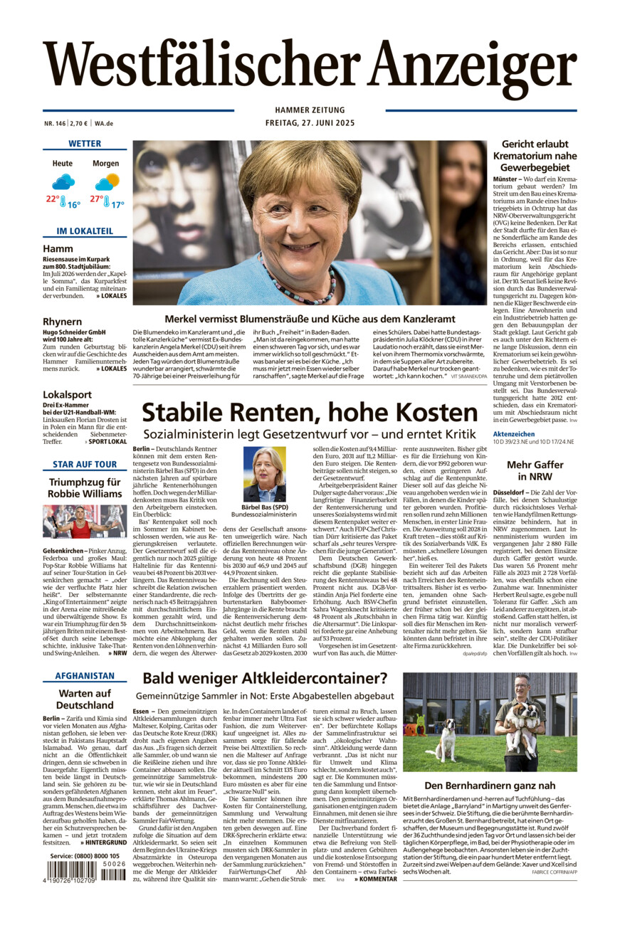 Westfälischer Anzeiger Hamm vom Freitag, 27.06.2025