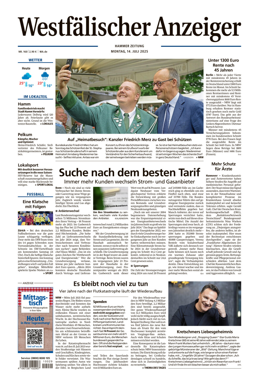 Westfälischer Anzeiger Hamm vom Montag, 14.07.2025
