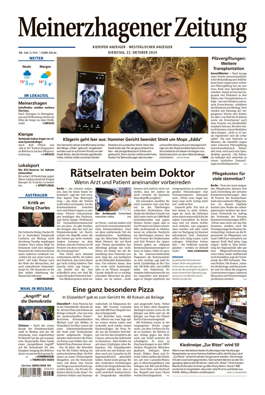 Meinerzhagener Zeitung vom Dienstag, 22.10.2024