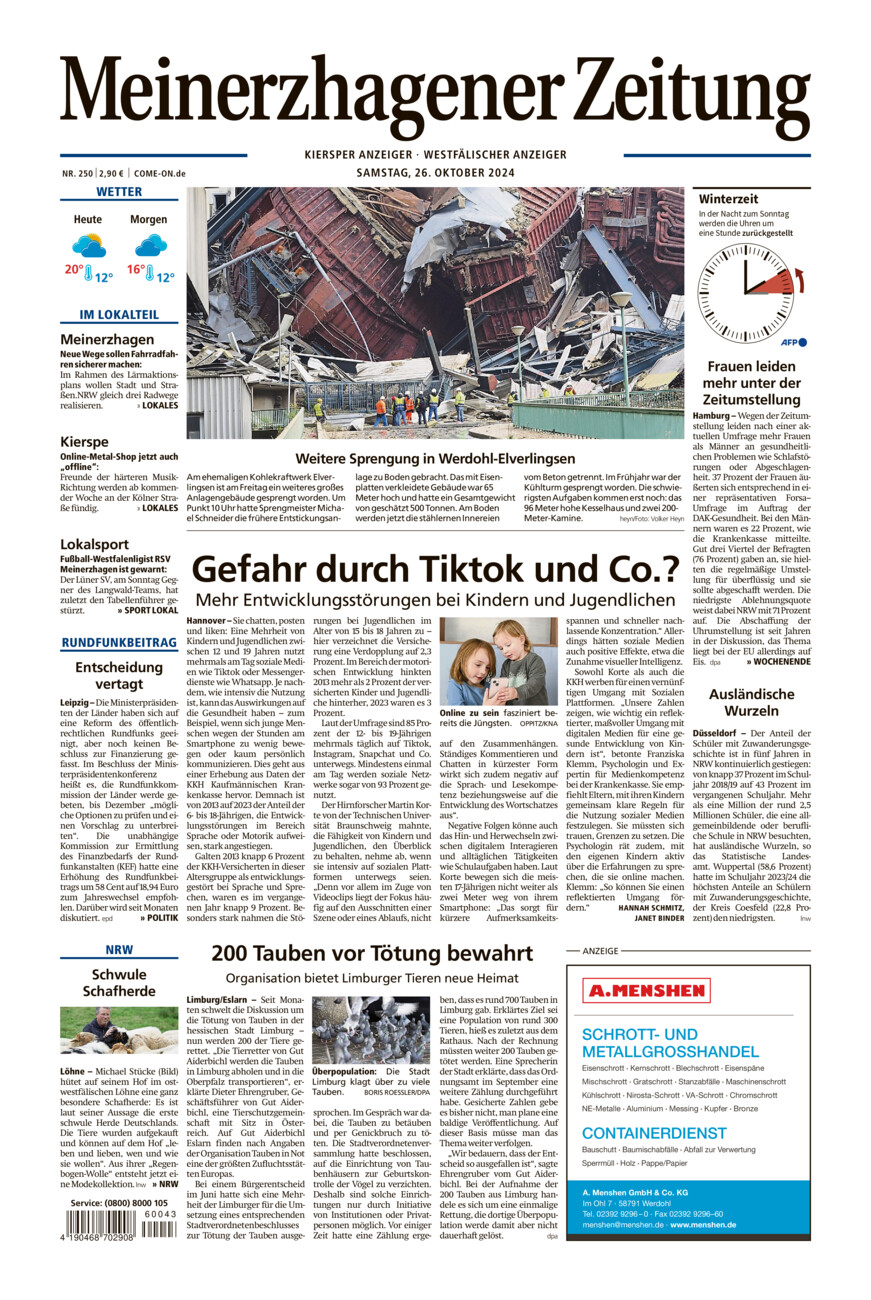 Meinerzhagener Zeitung vom Samstag, 26.10.2024