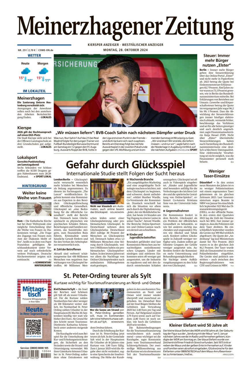 Meinerzhagener Zeitung vom Montag, 28.10.2024