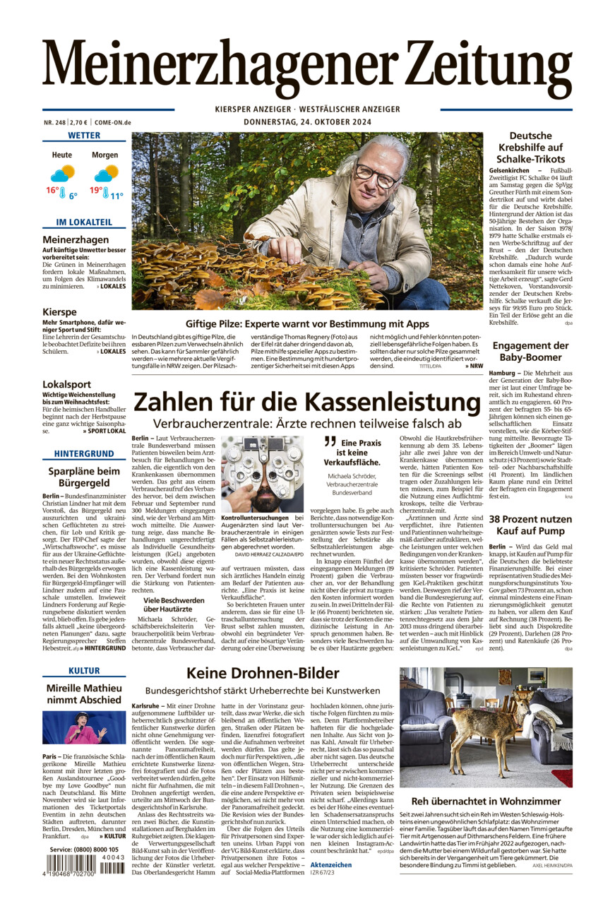 Meinerzhagener Zeitung vom Donnerstag, 24.10.2024