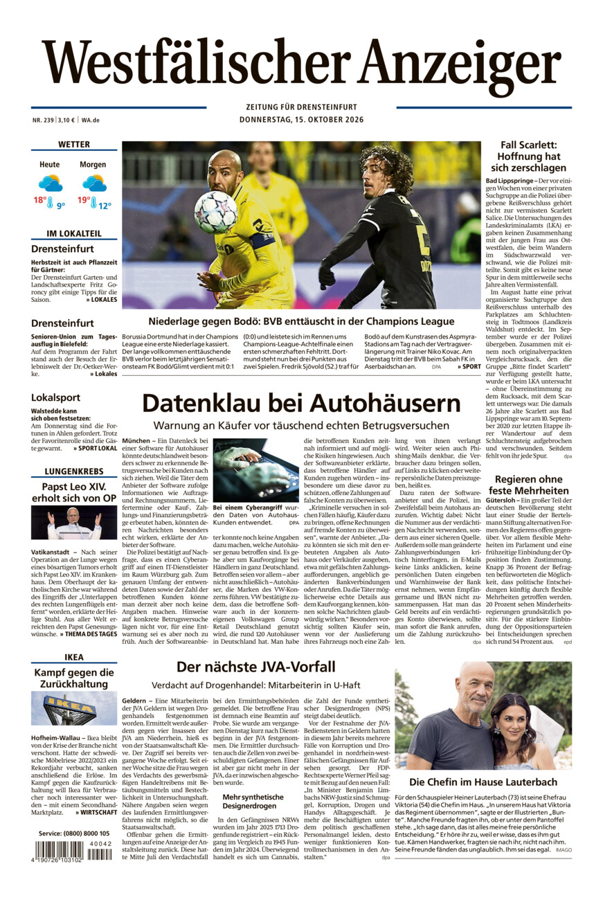Westfälischer Anzeiger Drensteinfurt vom Donnerstag, 15.10.2026