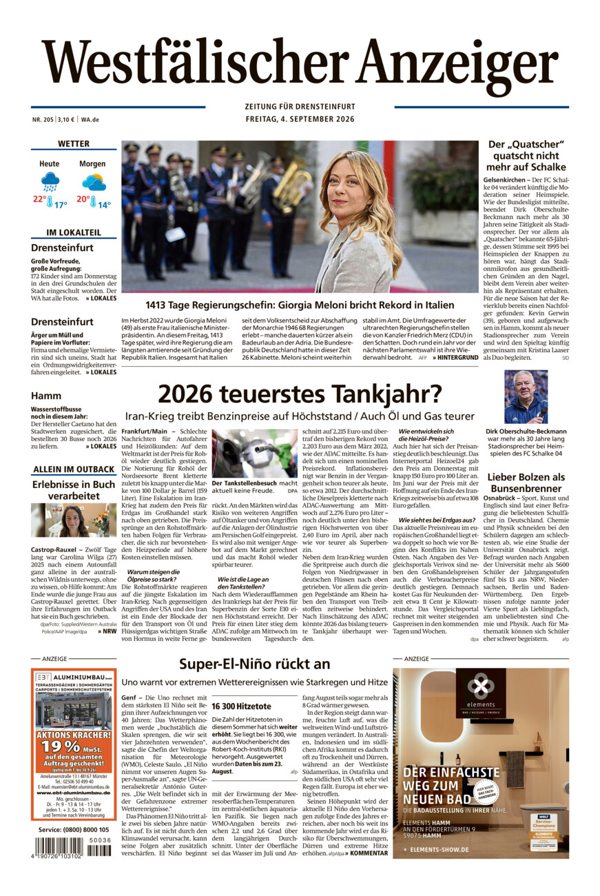 Westfälischer Anzeiger Drensteinfurt vom Freitag, 04.09.2026