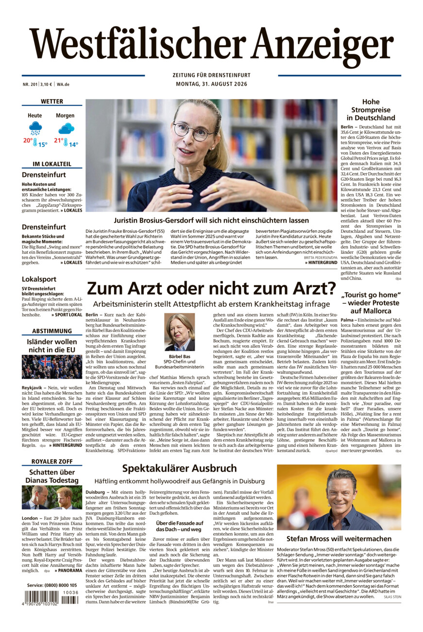 Westfälischer Anzeiger Drensteinfurt vom Montag, 31.08.2026