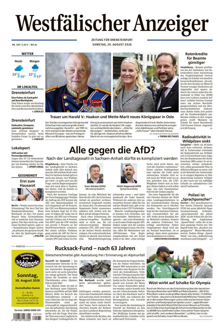 Westfälischer Anzeiger Drensteinfurt vom Samstag, 29.08.2026