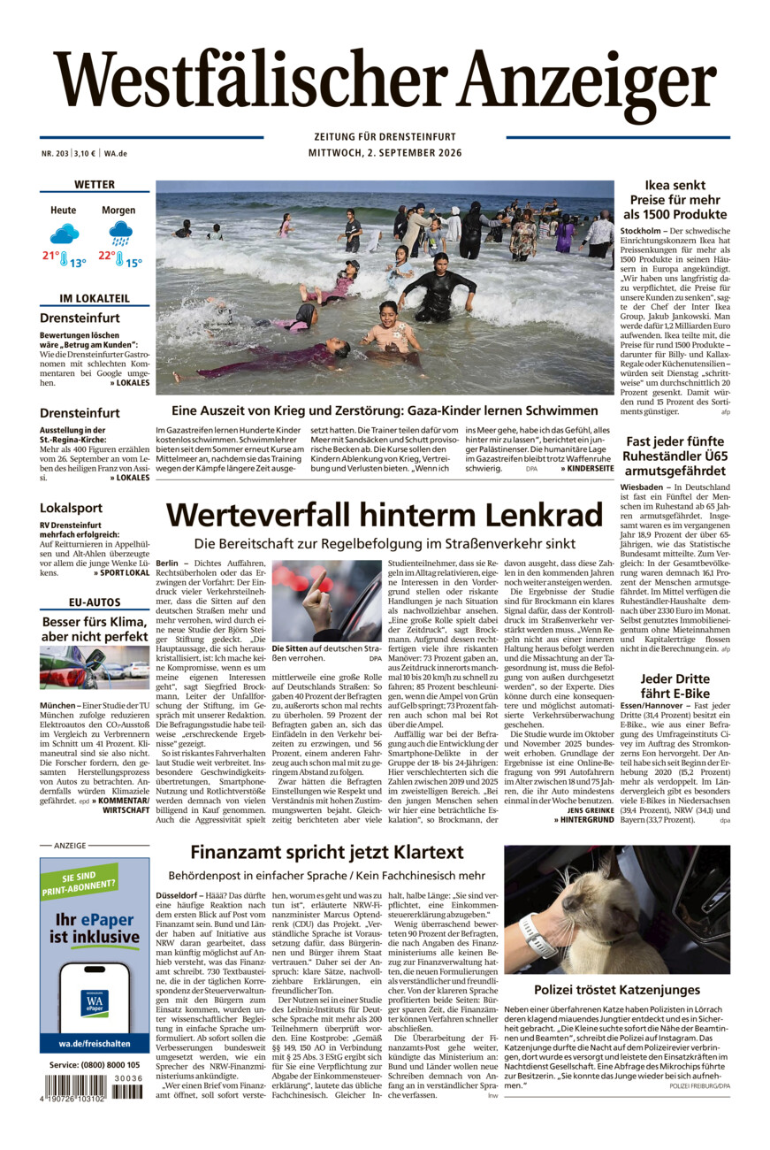 Westfälischer Anzeiger Drensteinfurt vom Mittwoch, 02.09.2026
