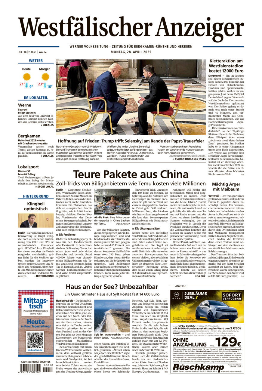 Westfälischer Anzeiger Werne vom Montag, 28.04.2025