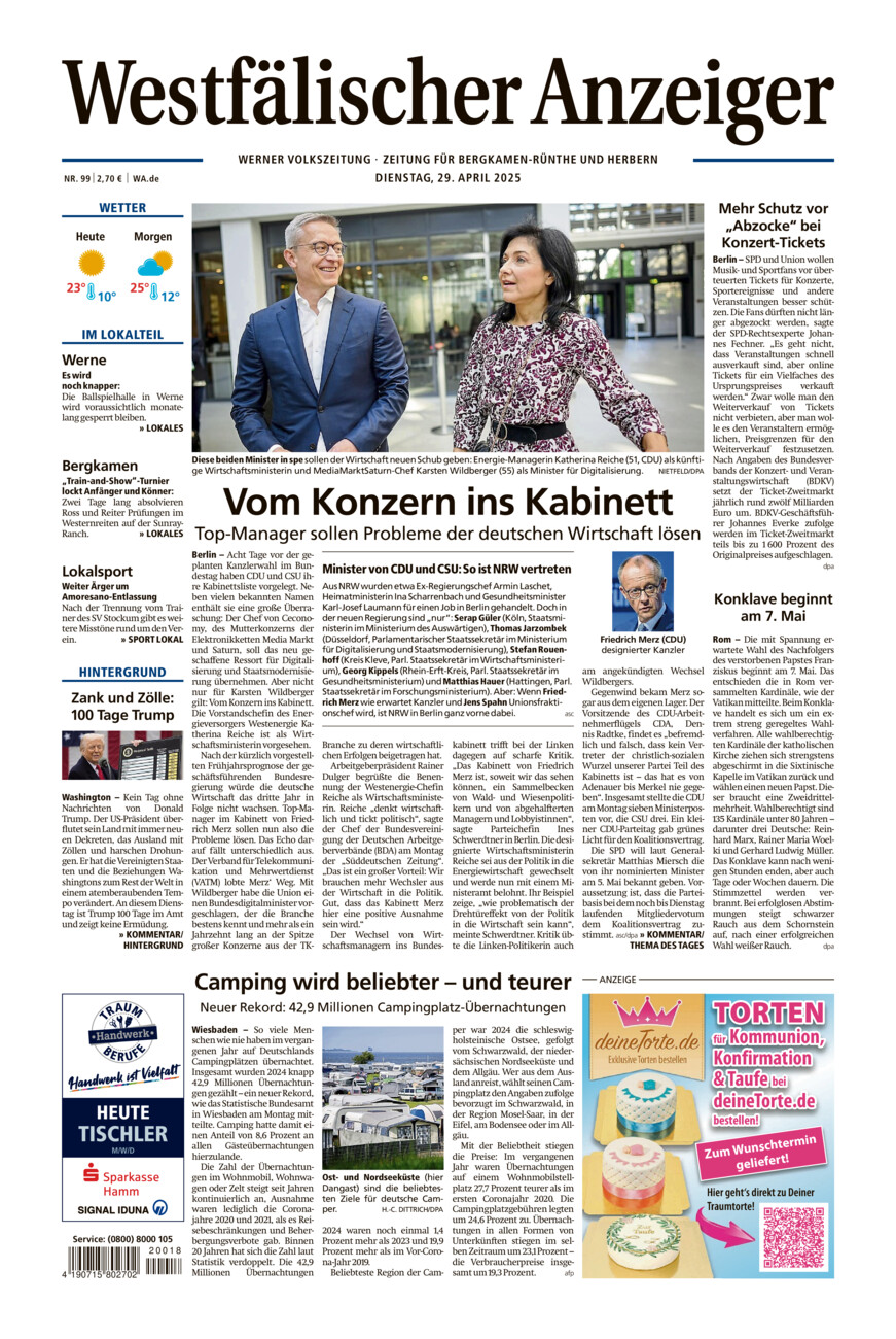 Westfälischer Anzeiger Werne vom Dienstag, 29.04.2025