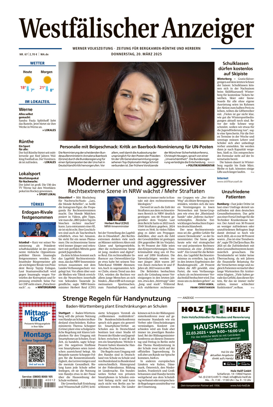 Westfälischer Anzeiger Werne vom Donnerstag, 20.03.2025