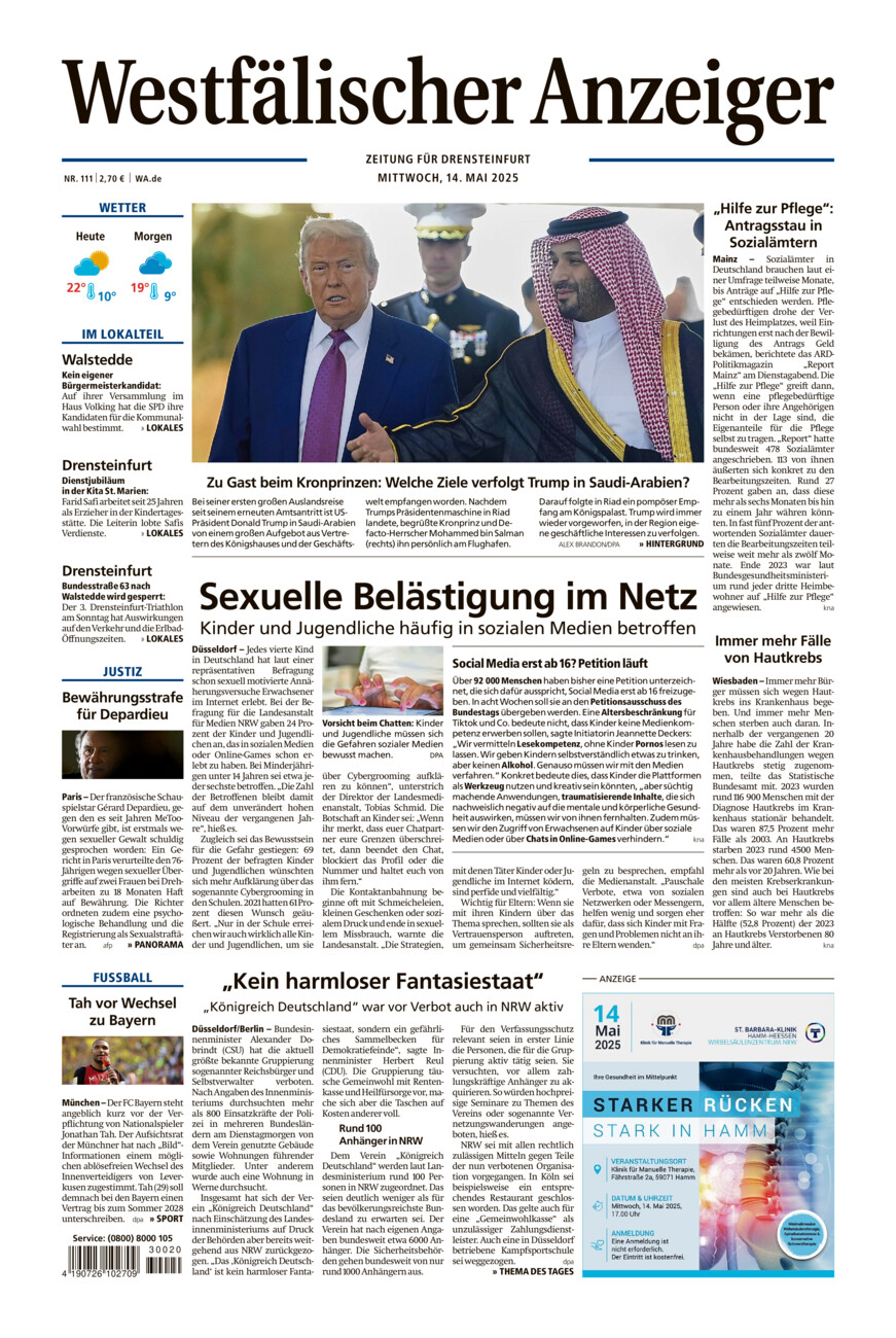 Westfälischer Anzeiger Drensteinfurt vom Mittwoch, 14.05.2025
