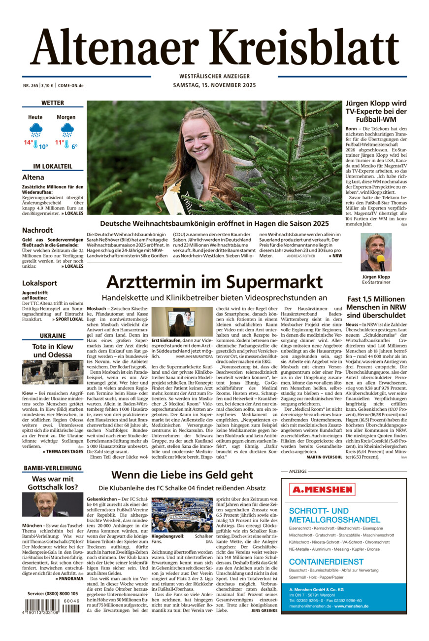 Altenaer Kreisblatt vom Samstag, 15.11.2025