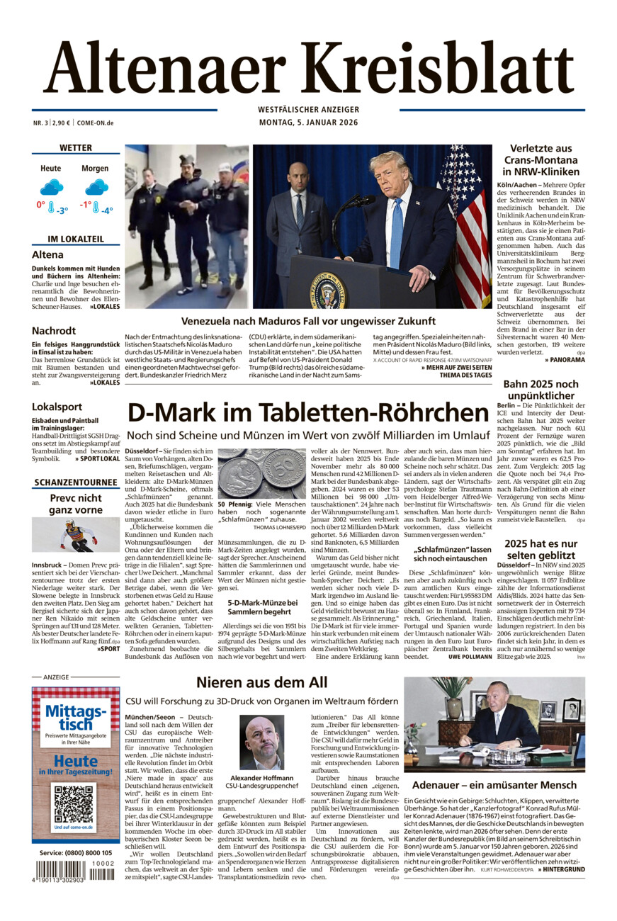 Altenaer Kreisblatt vom Montag, 05.01.2026