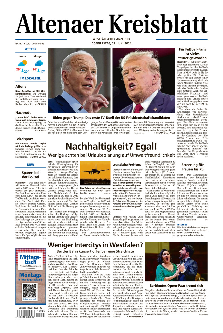 Altenaer Kreisblatt vom Donnerstag, 27.06.2024