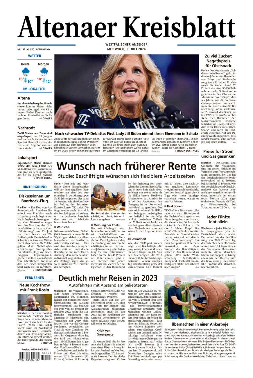 Altenaer Kreisblatt vom Mittwoch, 03.07.2024