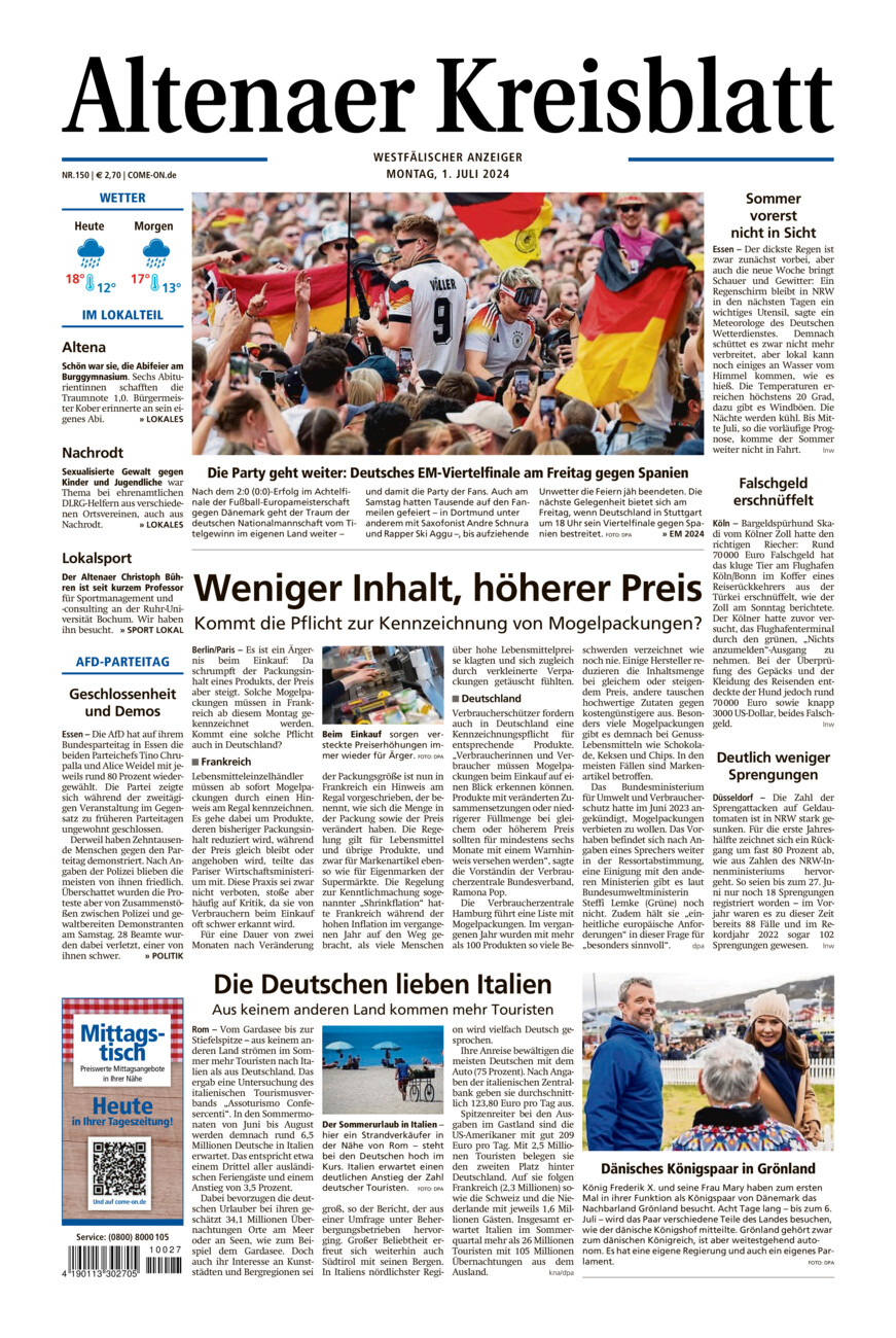 Altenaer Kreisblatt vom Montag, 01.07.2024