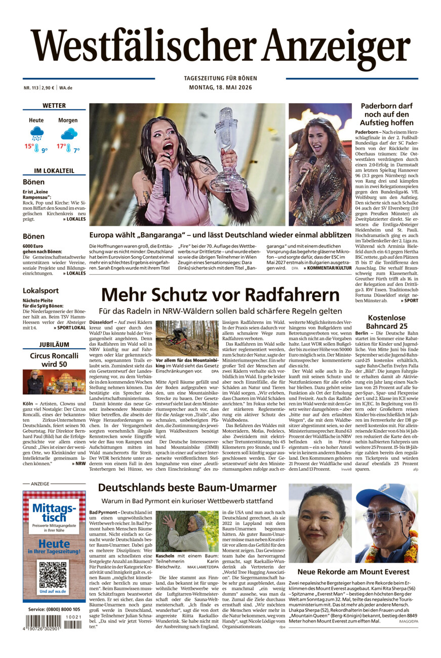 Westfälischer Anzeiger Bönen vom Montag, 18.05.2026