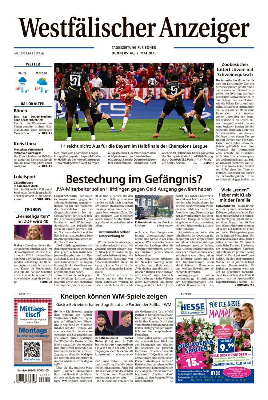 Westfälischer Anzeiger Bönen vom Donnerstag, 07.05.2026
