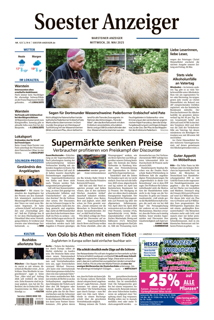 Soester Anzeiger Warstein vom Mittwoch, 28.05.2025