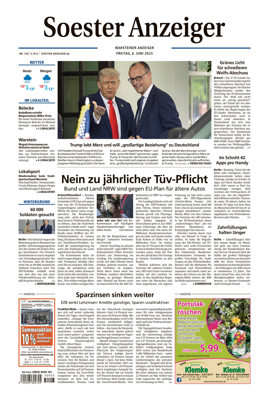 Soester Anzeiger Warstein vom Freitag, 06.06.2025