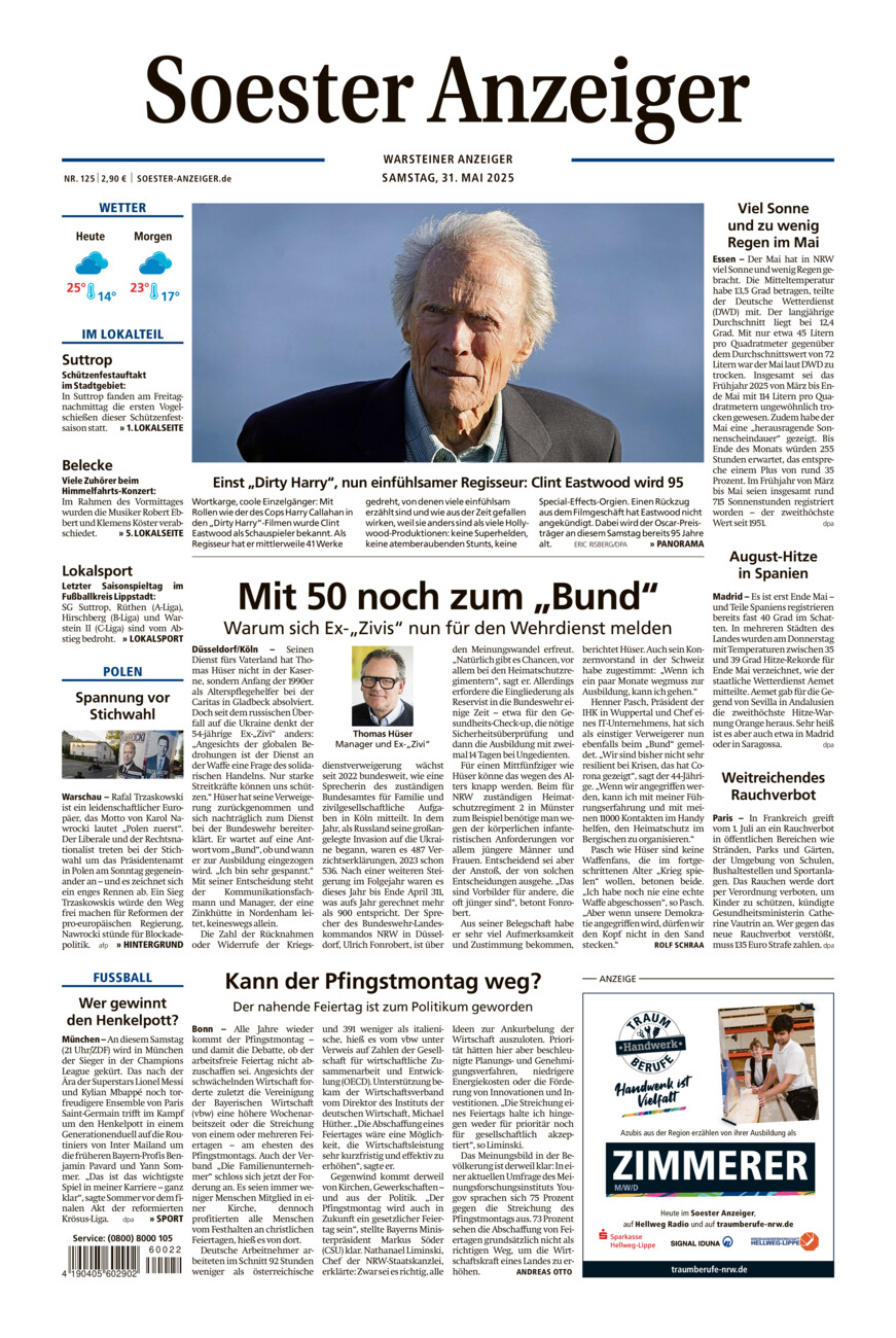 Soester Anzeiger Warstein vom Samstag, 31.05.2025
