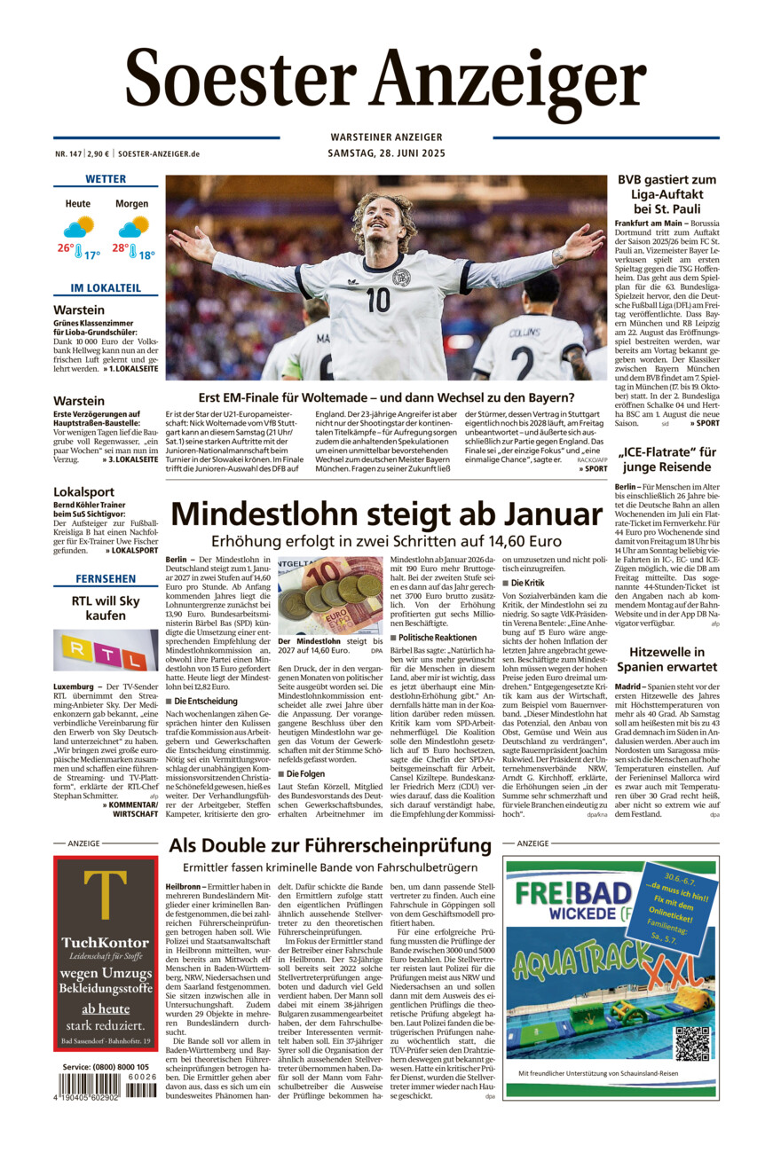 Soester Anzeiger Warstein vom Samstag, 28.06.2025