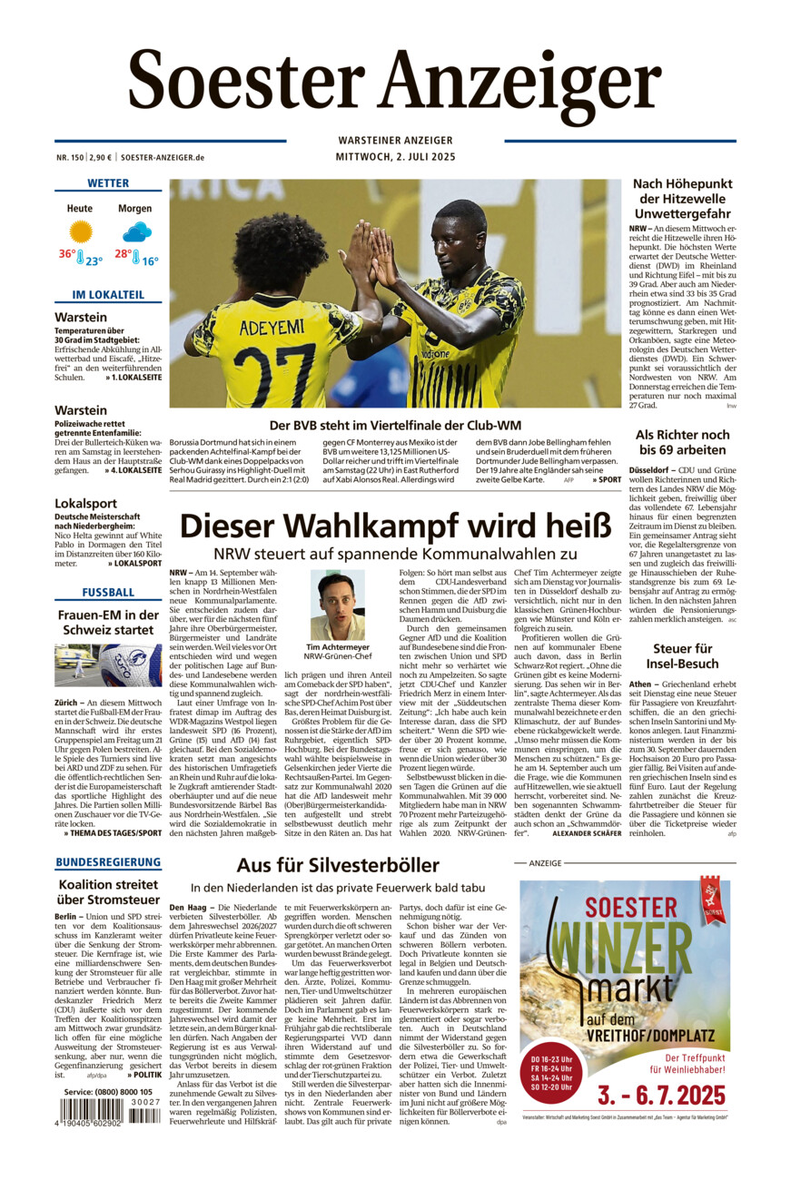 Soester Anzeiger Warstein vom Mittwoch, 02.07.2025
