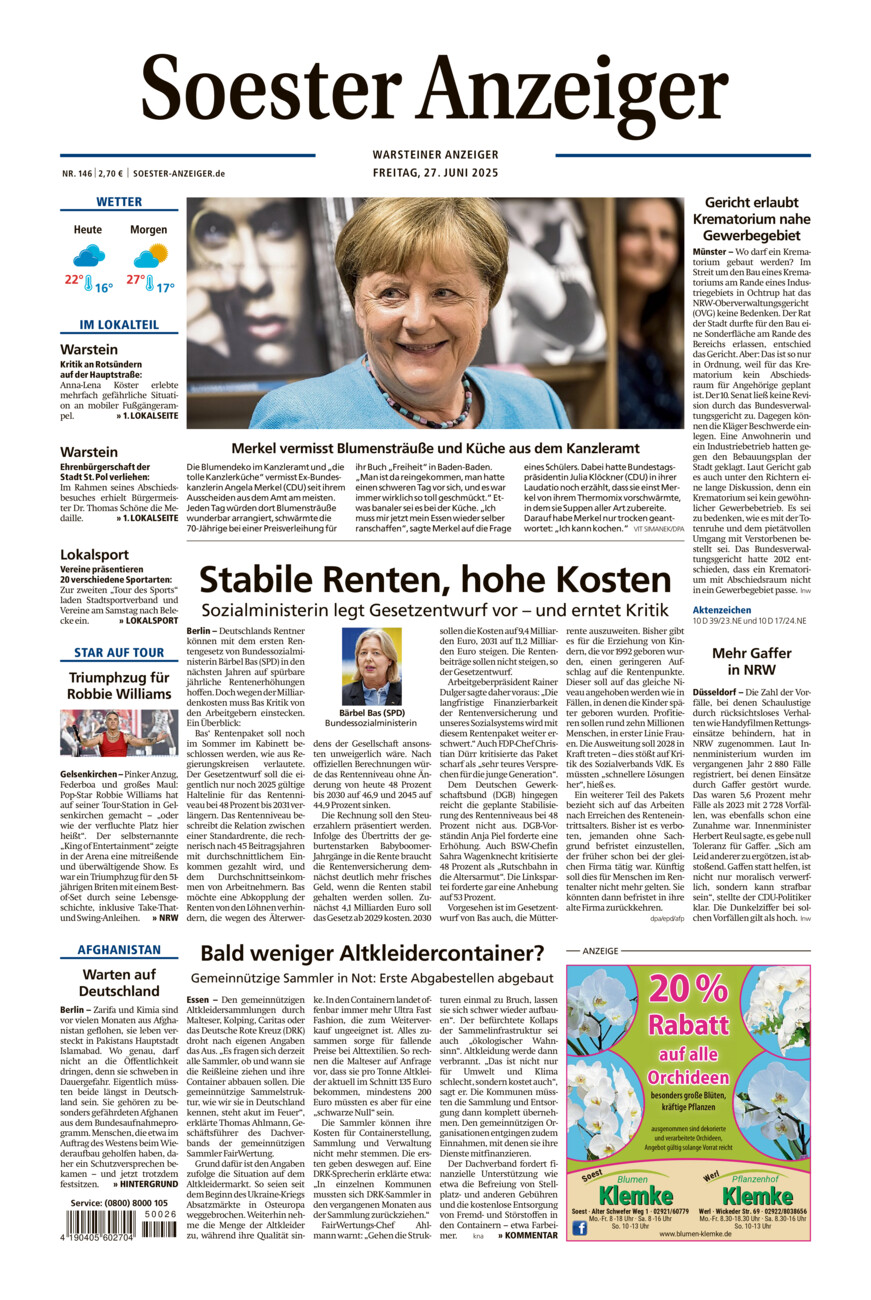 Soester Anzeiger Warstein vom Freitag, 27.06.2025