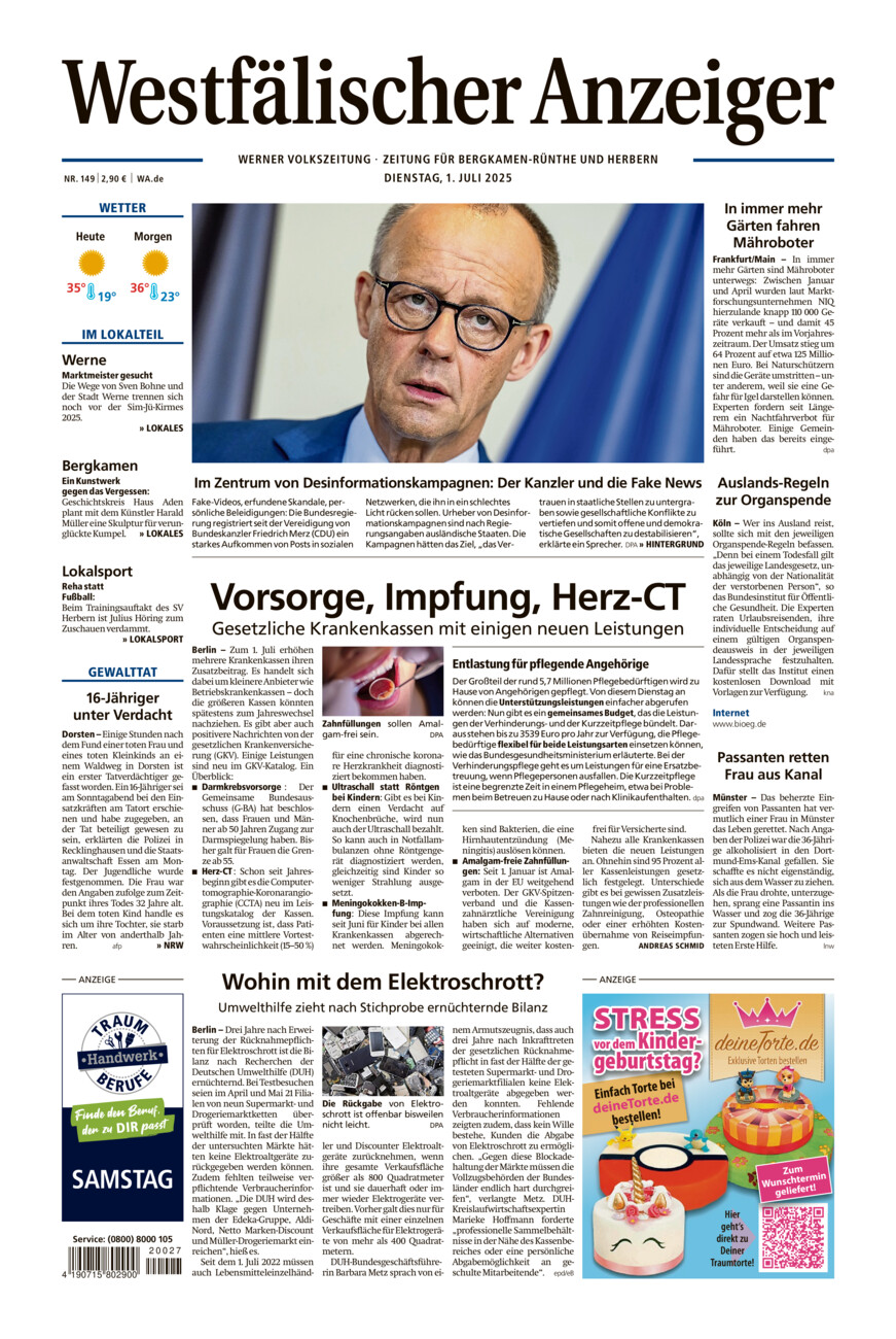 Westfälischer Anzeiger Werne vom Dienstag, 01.07.2025