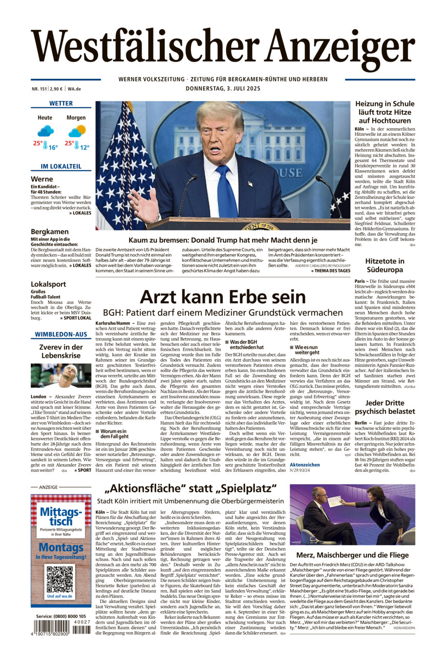 Westfälischer Anzeiger Werne vom Donnerstag, 03.07.2025