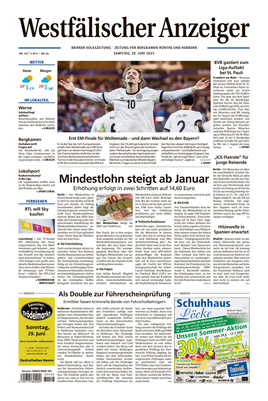 Westfälischer Anzeiger Werne vom Samstag, 28.06.2025