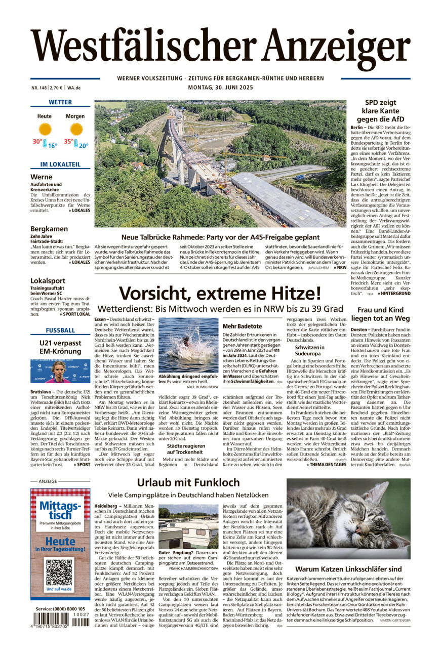 Westfälischer Anzeiger Werne vom Montag, 30.06.2025