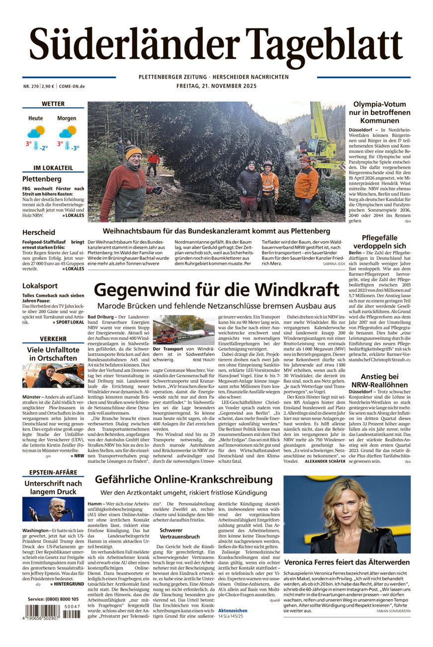 Süderländer Tageblatt vom Freitag, 21.11.2025