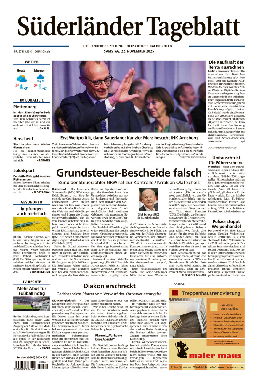 Süderländer Tageblatt vom Samstag, 22.11.2025