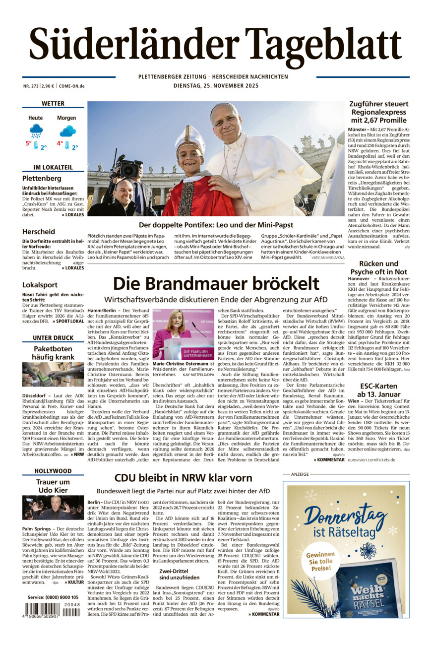 Süderländer Tageblatt vom Dienstag, 25.11.2025