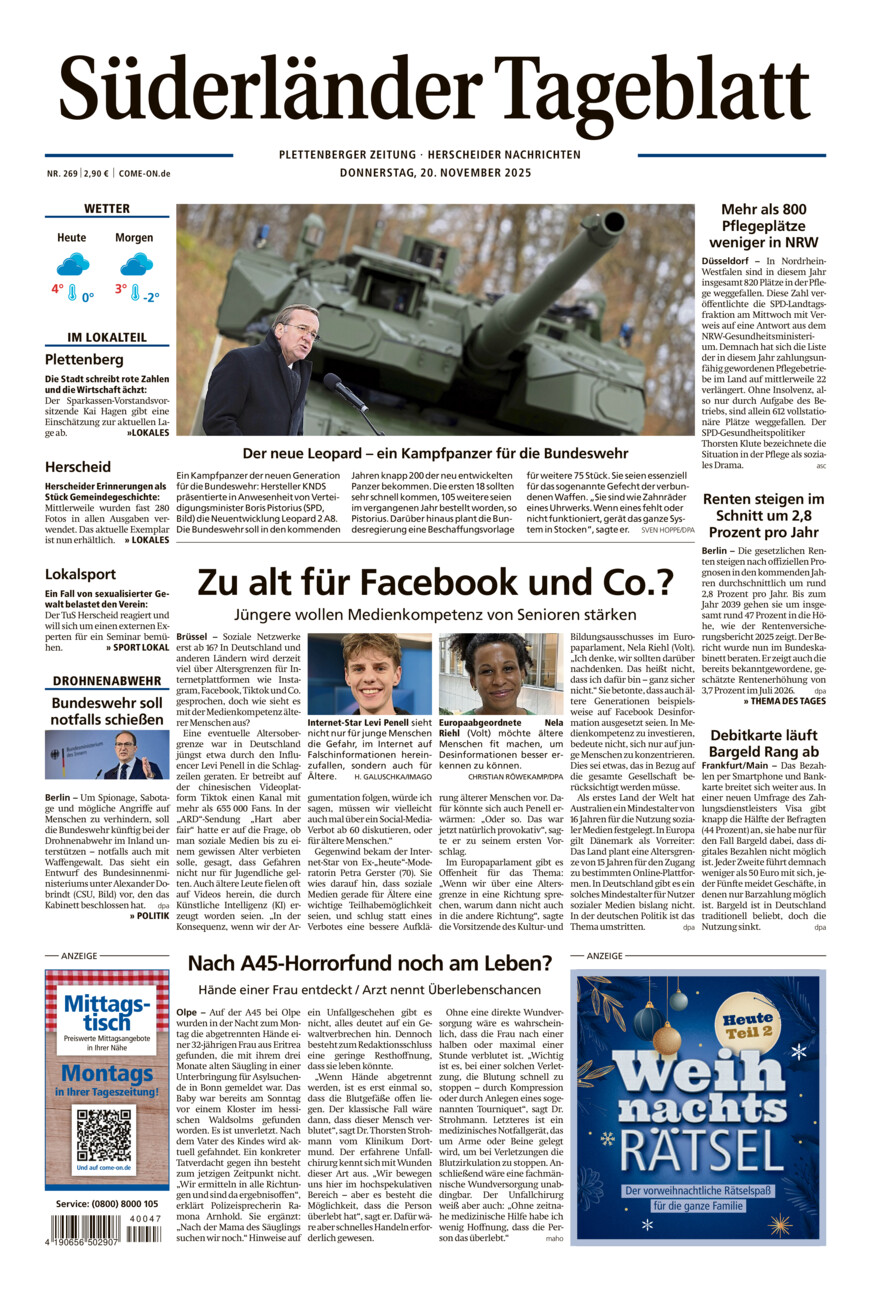 Süderländer Tageblatt vom Donnerstag, 20.11.2025