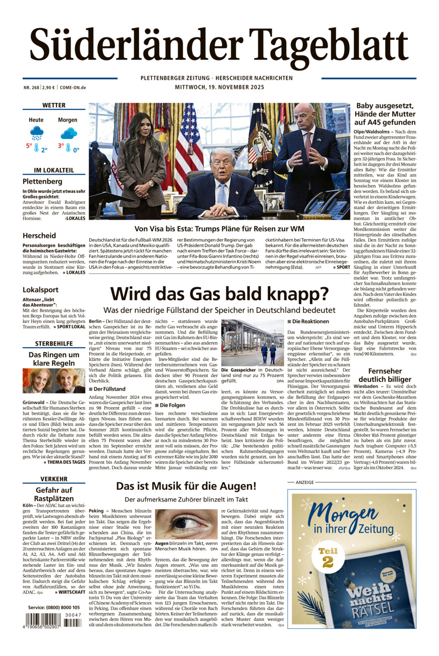 Süderländer Tageblatt vom Mittwoch, 19.11.2025