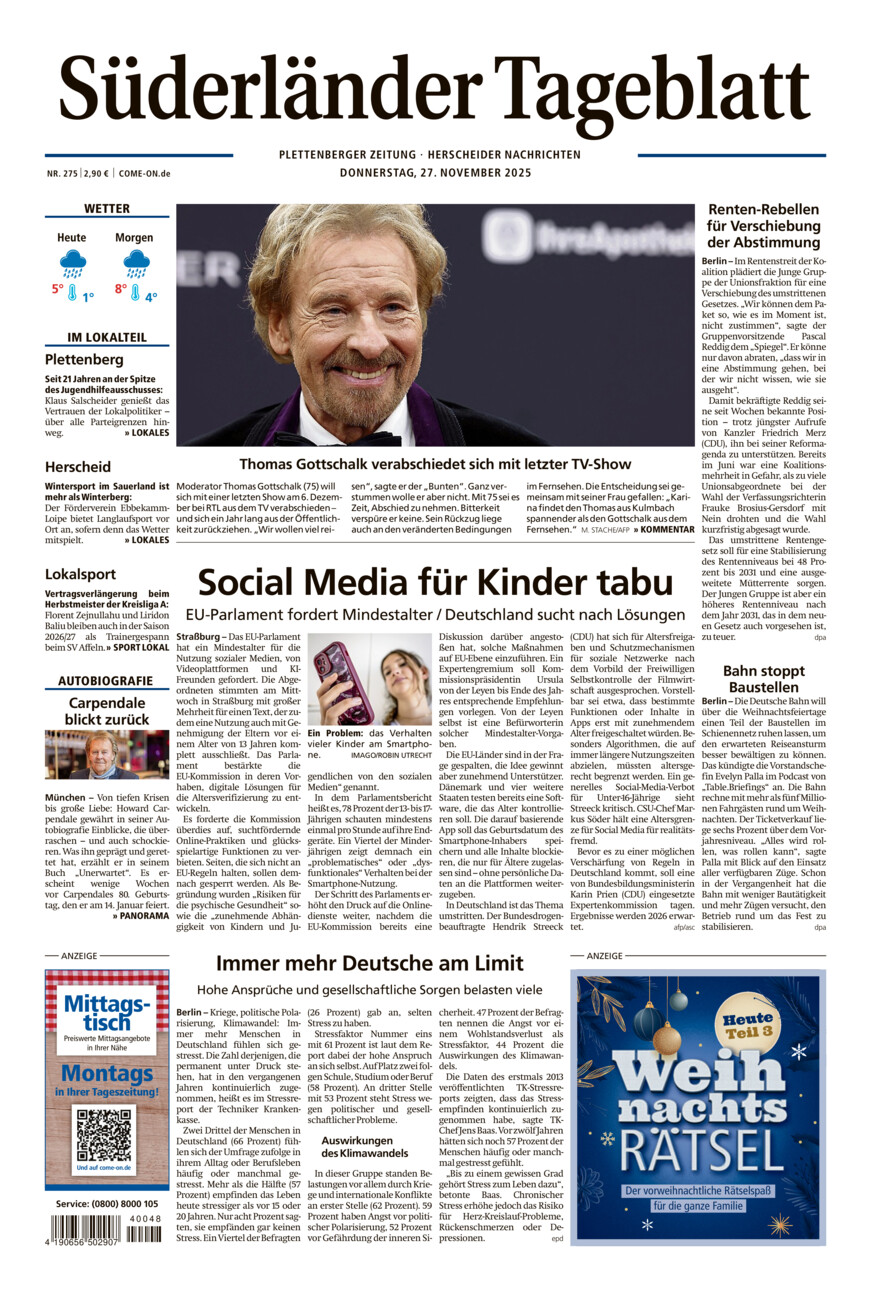 Süderländer Tageblatt vom Donnerstag, 27.11.2025
