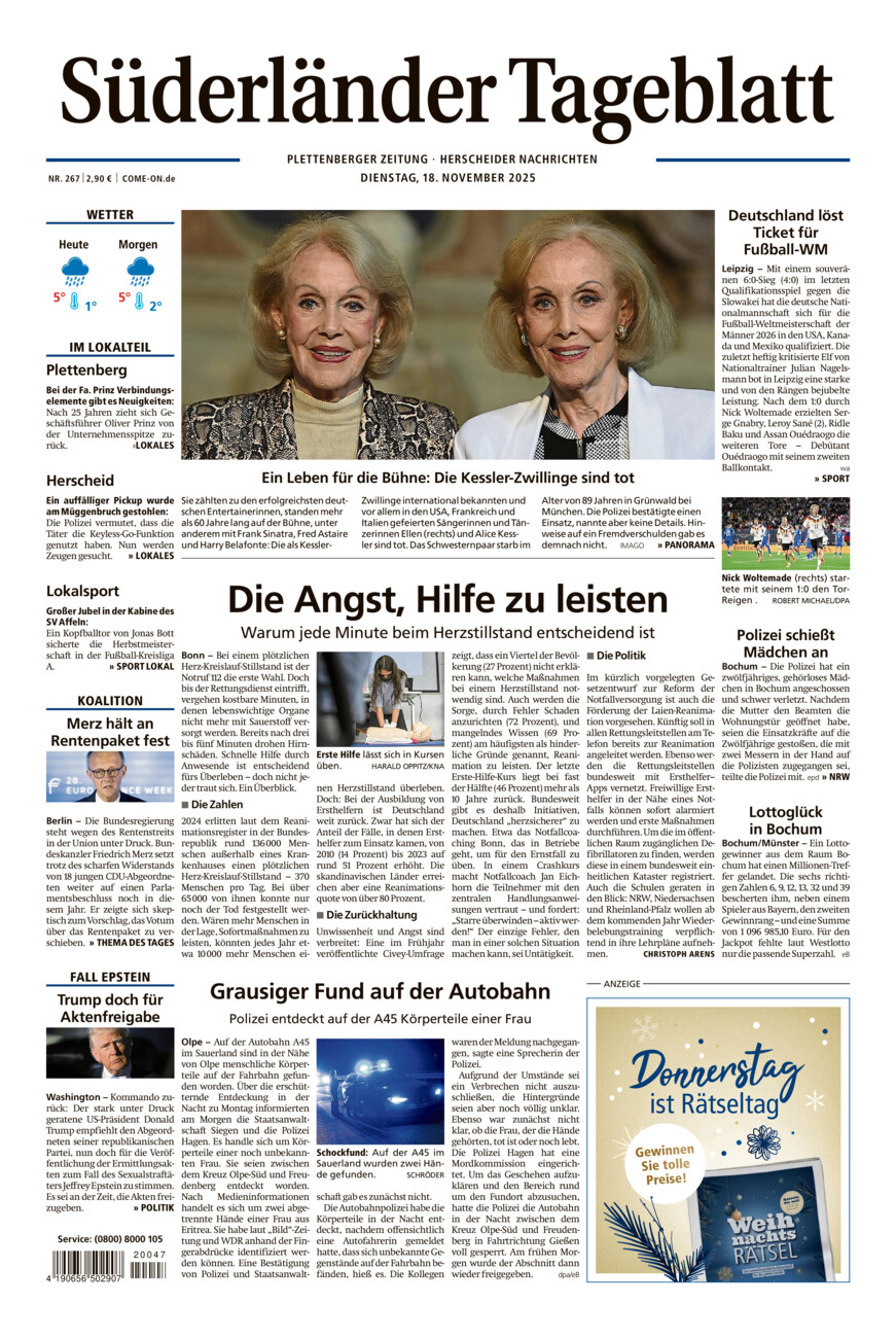 Süderländer Tageblatt vom Dienstag, 18.11.2025