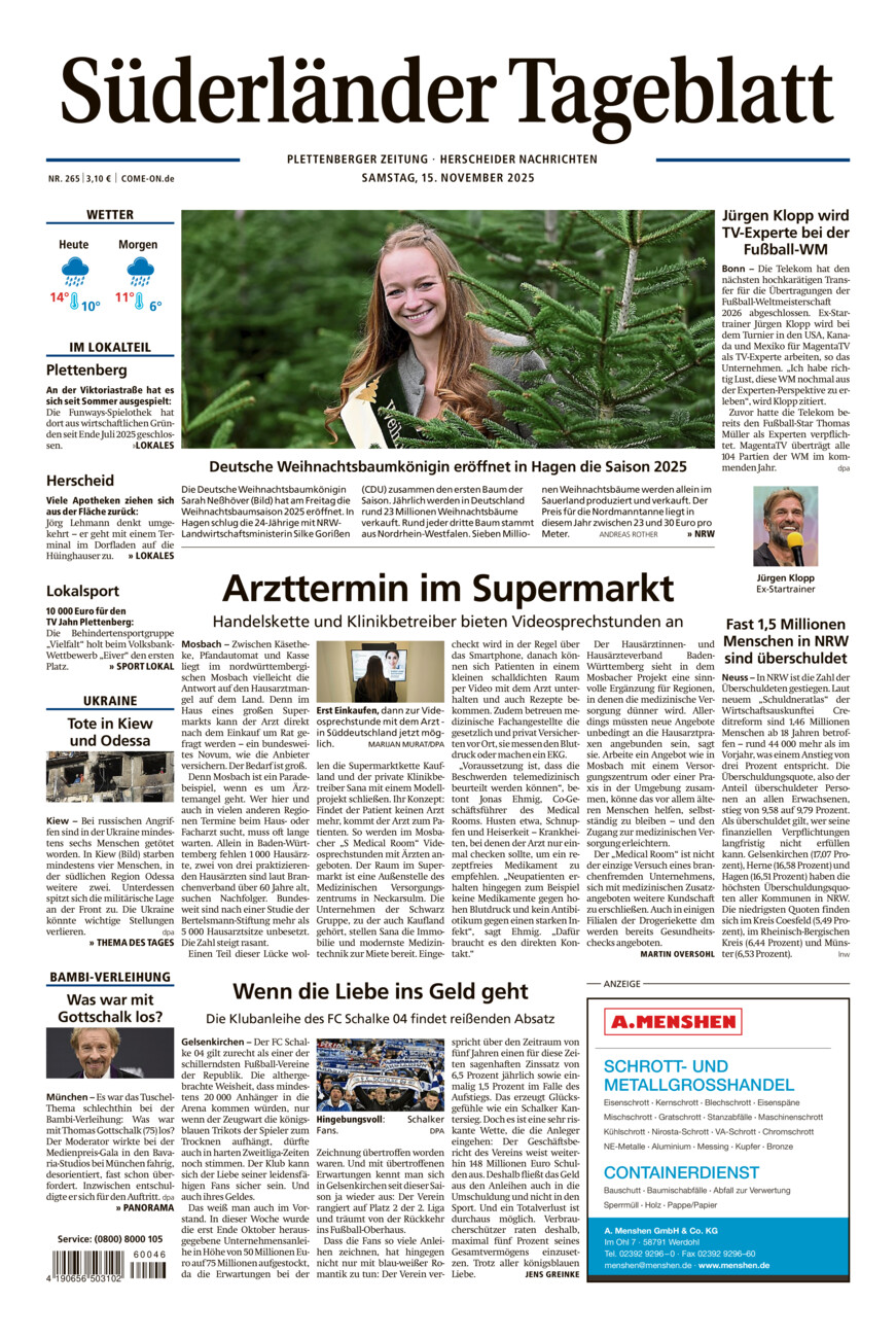 Süderländer Tageblatt vom Samstag, 15.11.2025