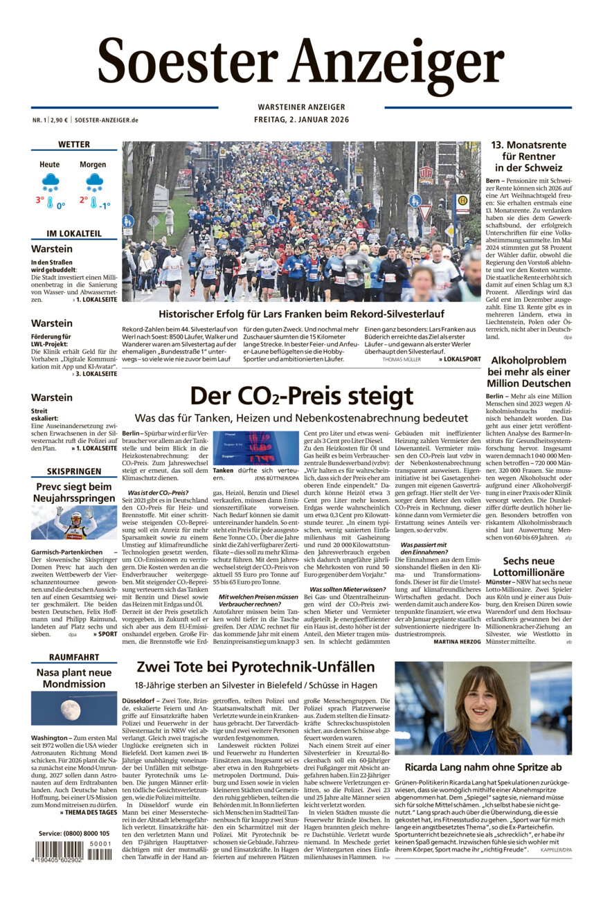 Soester Anzeiger Warstein vom Freitag, 02.01.2026
