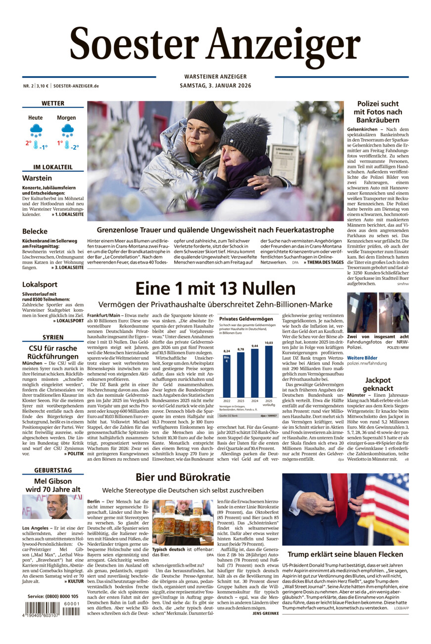 Soester Anzeiger Warstein vom Samstag, 03.01.2026
