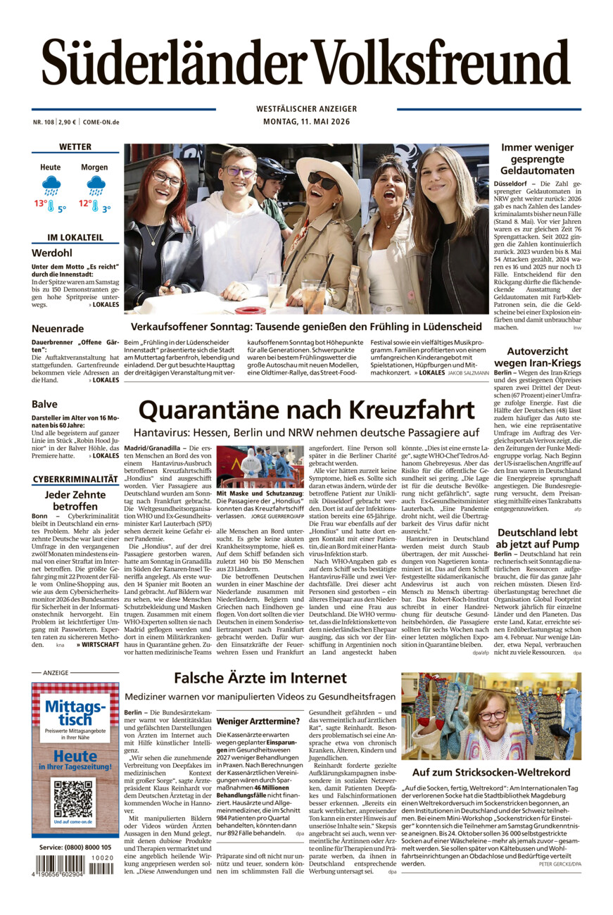 Süderländer Volksfreund vom Montag, 11.05.2026
